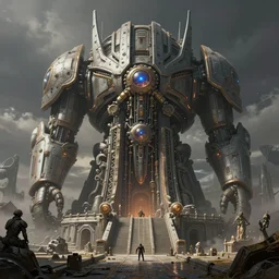 a beautiful highly detailed matte painting of a huge ancient alien futuristic brutalist temple, Space Hulk, WarHammer 40k by Jose Daniel Cabrera Pena and Leonid Kozienko, concept art-H 640