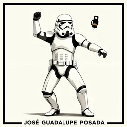 “stormtrooper dancing, poster, José Guadalupe Posada style”