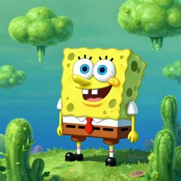 spongebob squarepants under weed shaped clouds, digital art, amazing detail, by Alexis Franklin