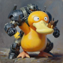 psyduck pokemon playing as master chief, oil on canvas, intricate, 8 k highly professionally detailed, hdr, cgsociety