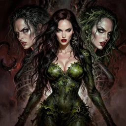 symmetry!! gantz portrait of megan fox as poison ivy, unholy, intricate, highly detailed, dynamic lighting, digital art, digital painting, artstation, terence nielsen, sharp focus, illustration, art by artgerm and greg rutkowski and moebius, 8 k