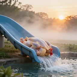 raw chicken going down a waterslide, by marc adamus, mist, sunset, beautiful