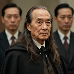 a portrait of lee kuan yew, in a cloak with long hairs, art by James Jean and Wayne Barlowe, high detail, cinematic, cgsociety 8k