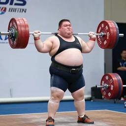 overly obese weightlifter at competition. detailed.
