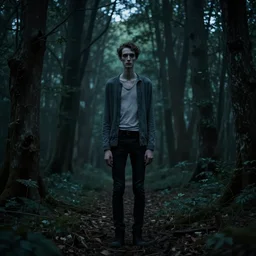cinematic still of slenderman in eerie dark forest, XF IQ4, f/1.4, ISO 200, 1/160s, 8K, RAW, dramatic lighting, symmetrical balance, in-frame
