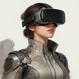 portrait of Korean female wearing Techwear Jacket and VR goggles, expressive pose, intricate, elegant, highly detailed, digital painting, artstation, concept art, smooth, sharp focus, illustration, art by artgerm and greg rutkowski and alphonse mucha