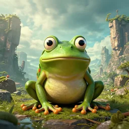 pepe the frog, trending on artstation, incredible post - processing lighting, extreme detail, wide angle shot, epic scenery, epic scale, centered composition, cinematic composition, use rule of thirds, high details, intricate details