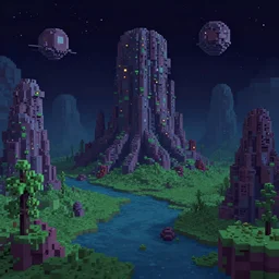 a cosmic horror landscape, voxel art