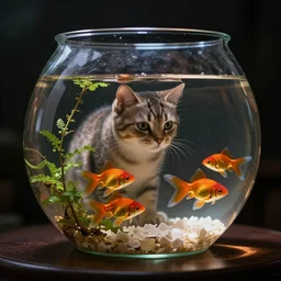 'a cat in a goldfish bowl'