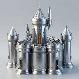 photo of a futuristic metal castle with guns