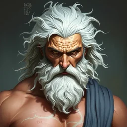 painted portrait of rugged zeus, god of thunder, greek god, white hair, masculine, mature, handsome, upper body, muscular, hairy torso, fantasy, intricate, elegant, highly detailed, digital painting, artstation, concept art, smooth, sharp focus, illustration, art by greg rutkowski magali villeneuve