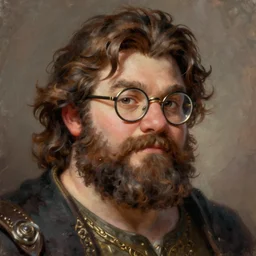 a _ fantasy _ style _ portrait _ painting _ of chubby male glasses and wavy brown hair and beard, rpg dnd oil _ painting _ unreal _ 5 _ daz. _ rpg _ portrait _ extremely _ detailed _ artgerm _ greg _ rutkowski _ greg