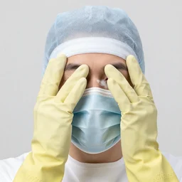 macron wearing hivis and rubber gloves