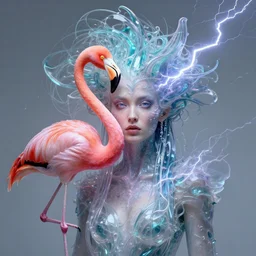 a detailed portrait of dreampunk goddess ( flamingo ) fractal ( glass ) ( lightning ) beautiful!! by tomasz alen kopera and peter mohrbacher