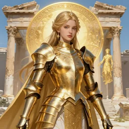 portrait knights of zodiac girl, golden color steel armor, in ruined agora of athens, ssci - fi and fantasy, intricate and very very beautiful and elegant, highly detailed, digital painting, artstation, concept art, frostbite engine, smooth and sharp focus, illustration, art by tian zi and wlop and alphonse mucha