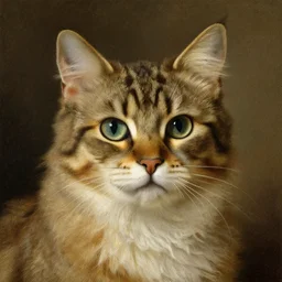 a detailed portrait painting of a cat by rembrandt