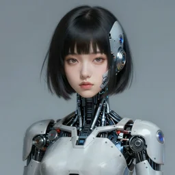 portrait of a young female japanese cyberpunk android with robot and cyborg parts, artwork by adolph menzel, alien production design