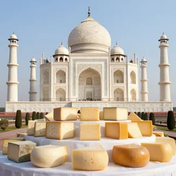 the taj mahal in india, made out of different types of cheeses