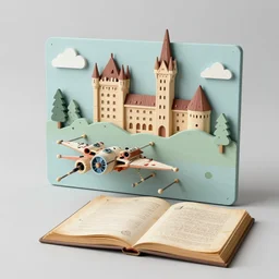 ( ( wooden rd 2 d ), wooden x - wing, wooden board, manuscript, chateau, nordic pastel colors, perfect lightning