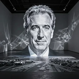 Hologram of Jerry Seinfeld, multimedia installation, by Ryoji Ikeda, Teiji Furuhashi