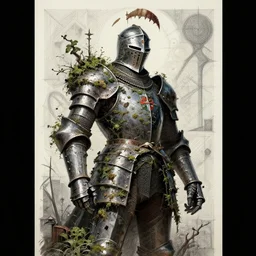 knight helmet, overgrowth rotten iron knight avant garde monumental dynamic illustration by magritte and edward hopper, illusion surreal arthighly conceptual figurative art, intricate detailed illustration, controversial poster art, polish poster art, geometrical drawings, no blur