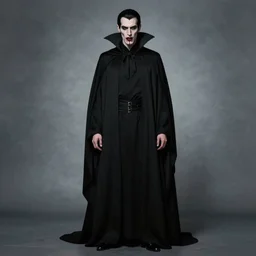 a male vampire, full body black robe, blood in his teeth, majesty, coolness, stylish, beksinski, style of james ryman