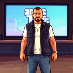 james may as a character in GTA, cell shaded, loading screen art,  no text