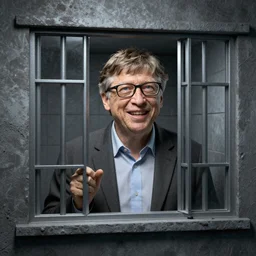 really wild 3d render of bill gates trapped inside of windows like it\'s a hyper dimensional space prison