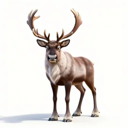 majestic reindeer, stylized pixar-style 3d render, full body, isolated on a pure white background, centered, entire subject in frame, sharp focus, soft studio lighting