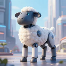 Amazing photorealistic digital concept art of a guardian robot resembling a sheepdog in a futurstic city, by James Clyne and Joseph Cross. Cinematic. LED lighting. A bright billowing explosion in the distance. Wide angle. Clean lines.