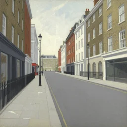 illustration of a 2 0 8 0 desolate london street scene by shaun tan, clean, emptyness, torn paper decollage, graphic novel, oil on canvas by edward hopper, ( by mattias adolfsson ), by moebius