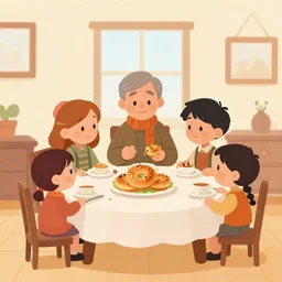 a family, who are all bagels, is about to eat thanksgiving dinner, still from a cartoon show