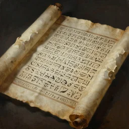 ultra - realistic painting of a partially unrolled dead sea scroll in the style of the necronomicon with thamudic writing, dark, brooding, volume lighting, atmospheric lighting, painted, intricate, ultra detailed by leesha hannigan, thierry doizon, kai carpenter, well composed, best on artstation, cgsociety, epic, stunning, gorgeous, intricate detail, wow, masterpiece