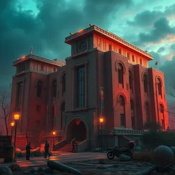 photo environement post futurist university : 4, 4 k rtx hdr volume light concept studio matte painting environement digital illustration style art that looks like it is from borderlands and by feng zhu and loish and laurie greasley, victo ngai, andreas rocha, john harris by jesper ejsing, by rhads, makoto shinkai and lois van baarle