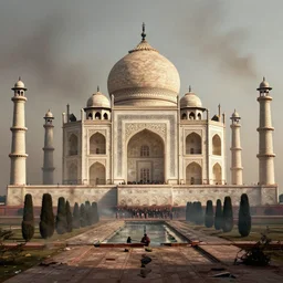 the smoldering ruins of the taj mahal after a nuclear war, greg rutkowski, michal karcz, trending on artstation --height 1024