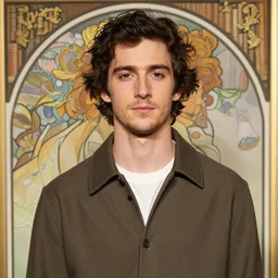 the handsome adam brody, library background by alphonse mucha