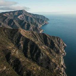 nature landscape, aerial view, drone photography, cinematic, mountains and ocean