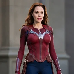 Angelina Jolie as Scarlett Witch, marvel, photorealistic, 4k, HDR, photograph