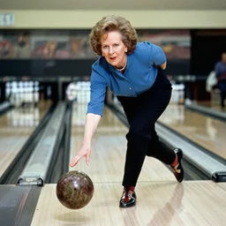 Margaret Thatcher bowling, 4k photo