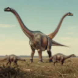 The first picture ever taken, 65 million years ago. Diplodocus and stegosaurs. Stained. Blurry.