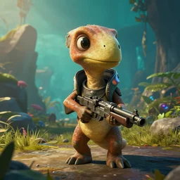 Littlefoot from Land Before Time, with machine gun. Cyberpunk 2077, CP2077, 3840 x 2160