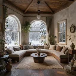 digital art, interior view of a cozy winter-garden inside a 19th residence, HD, detailed