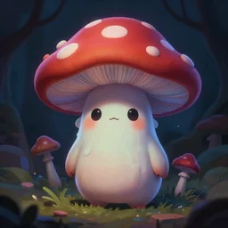 illustrated portrait of a very cute cute cute cute mushroom creature, colorful, moody, sophia rapata, chris raimo art, matte, matt dangler, dramatic lighting