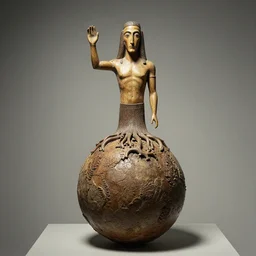 non - euclidean pagan ancient god statue on a spherical tree by salvadore dali and rene magritte