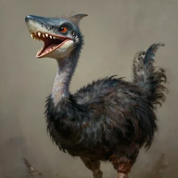 sci - fi creature, ostrich with shark head, sharp teeth, ostrich monster, shark monster, ostrich, shark, highly detailed, drab colors, painting in the style of francis bacon, trending on artstation, creature, character design