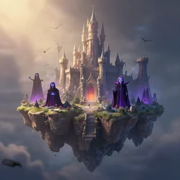 weightless floating islands of ashen stone serve as foundation for terrifying castles that house vampires and shades, fromsoft, pixar and disney animation, sharp, rendered in unreal engine 5, bloom, dramatic lighting
