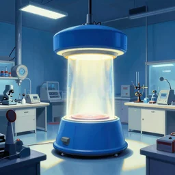 teleportation machine in a brightly lit laboratory, light shining from the machine and illuminating the scientific equipment by syd mead and martiros saryan, style of cobalt