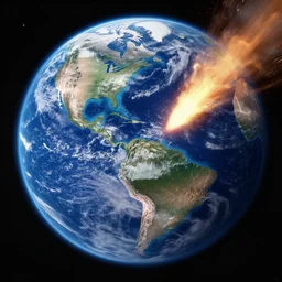 meteor hitting earth, photorealistic, 4 k, cgi cutscene, realistic, detailed, beautiful