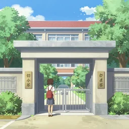 a beautiful picture of the entrance of a school, art by masaaki yuasa, and greg rutkowski, trending on artstation