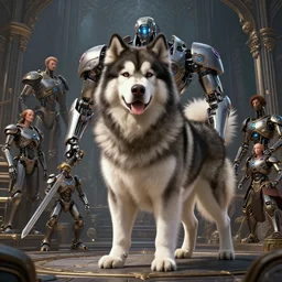 giant alaskan malamute, handsome. paladin, cybernetic. detailed, intricate environment, fantasy art by krenz cushart, rossdraws, ilya kuvshinov, peter mohrbacher, greg rutkowski, craig mullins, thomas kinkade. unreal engine 5 highly detailed, blender, octane, ray tracing. sharp focus, masterpiece, post processing